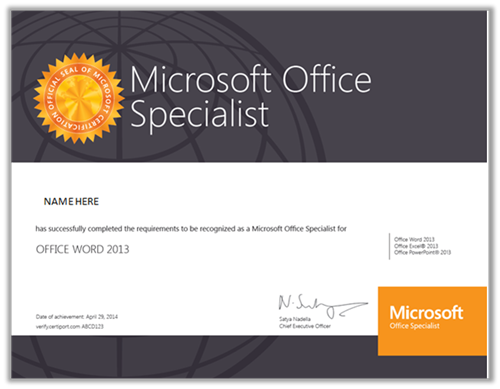 Microsoft Office Specialist certificate